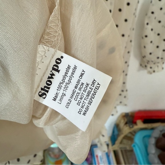 ShowPo PRETTY AS YOU MINI DRESS LONG SLEEVE SHIRRED WAIST IN OFF WHITE POLKA-DOT - Picture 6 of 8